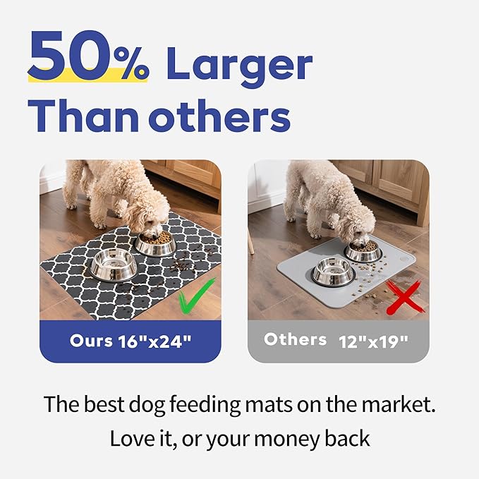 Cooyes Large Dog Food Mat 16"×24", Ultra-Absorbent Dog Bowl Mat for Food and Water, Pet Feeding Mat with Non-Slip Back, Cat Placemats with Water-Locking Bottom That Protects Floors