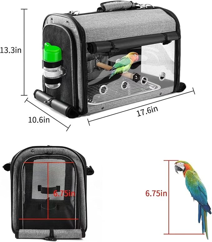 SUERTREE Bird Carrier Bag with Stand, Lightweight Backpack for Parrot, Portable Cockatiel Travel Cage with Accessories, Pet Transparent Breathable Carrier