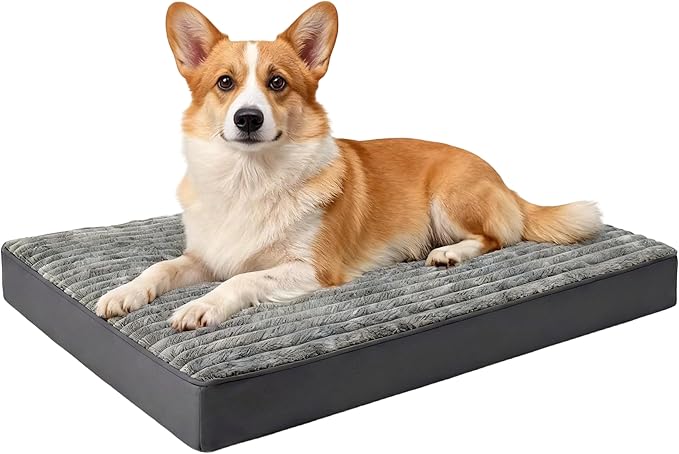 Dog Bed Medium Size Dog, Orthopedic Flannel Pet Bed with Removable Washable Cover, Waterproof Indestructible Medium Dogs Bed with Anti-Slip Bottom, Egg Crate Memory Foam Pad, 29.0"x18.0"x3.0", Grey