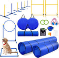 Dog Agility Training Equipment, Dog Agility Course Backyard Set with 2 Adjustable High Hurdle, 2 Tunnels, 6 Weave Poles, Pause Box, Jump Ring, Snack Bag, Folding Bowl, Balls, Whistle, Carry Bag