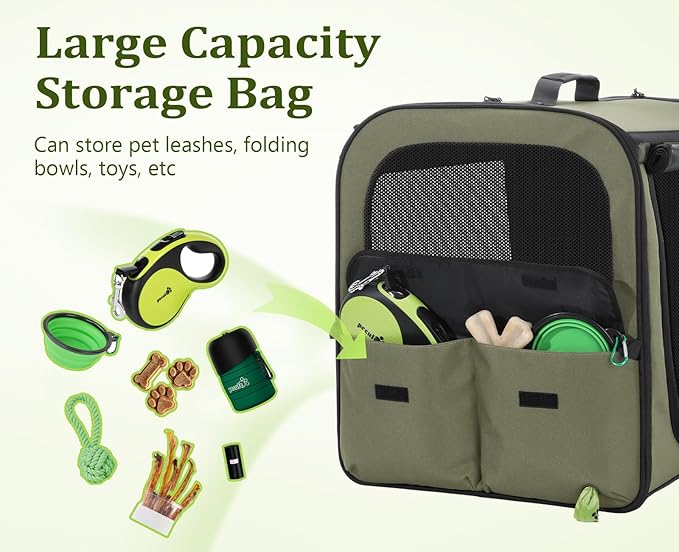 Pecute Dog Car Carrier Stable and Light Weight, Expandable Extra Space Dog Carrier for Cars, Breathable Dog Car Crate, Foldable Pet Carrier for Both Indoor and Outdoor Use, Pet Travel Crate Green