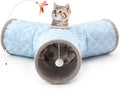 Tempcore Cat Tunnels for Indoor Cats Fleece-Lined in for Warmth, Pet Tube Toys 3 Way Collapsible, Pet Play Tunnel with Peek Hole Toy Ball for Kitty, Kitten, Rabbit, Geometry Blue