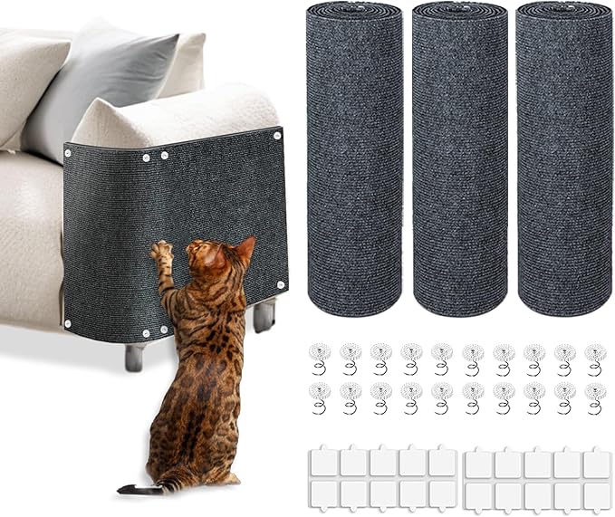 Cat Scratch Mat, 3PCS 39.4"x11.9" DIY Trimmable Self-Adhesive Cats Scratching Mat, Couch Protector from Cats Claw, Cat Scratch Furniture Protector Or Couch Protector (Dark Gray)