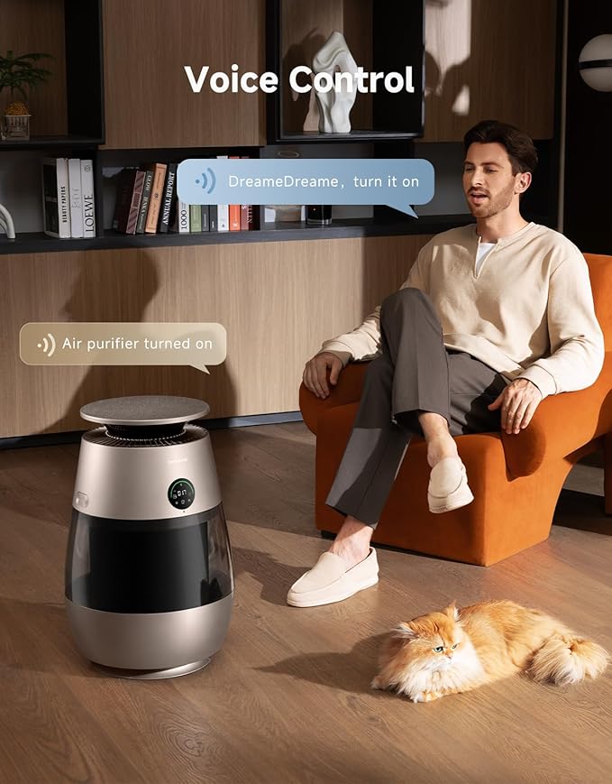 ‌Dreame Pet Air Purifier, Cleans 5,386 ft² in One Hour, 1,346 ft² for Home Large Room, NeverChange 5.4-Year Filters for Odor Purification, 360° Visual Collection of Hair, ‌Pet-Friendly Design, Gold