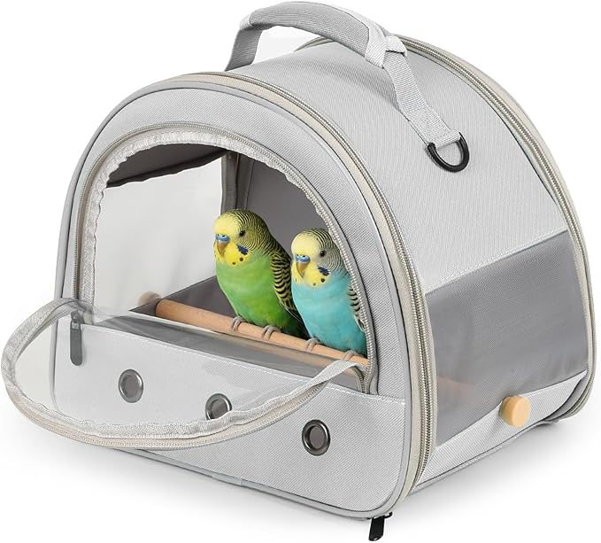 halinfer Small Bird Travel Carrier for Parakeet Budgies Parrot Cockatiel Conure, Portable Lightweight Clear Front Window with Horizontal Bar for 2 Birds Standing Perch