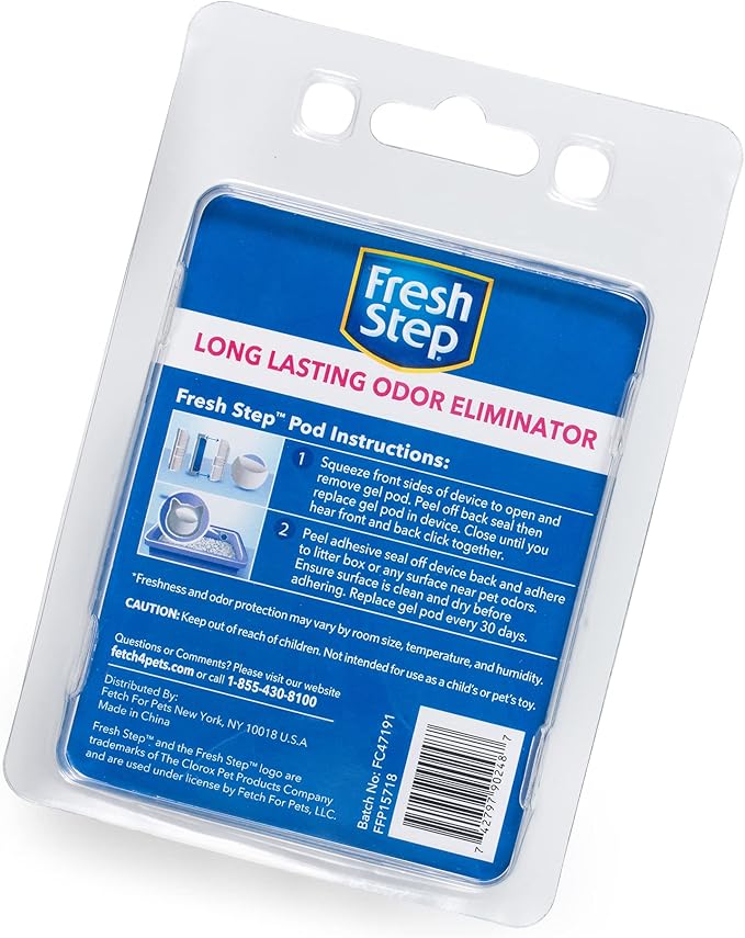 Fresh Step Cat Litter Box Deodorizing Gel Pod - Cat Litter Box Deodorizer - Combats Odors and Neutralizes Smells to Keep Your Home Clean - 1 Adhesive Devices + 2 Gel Refills