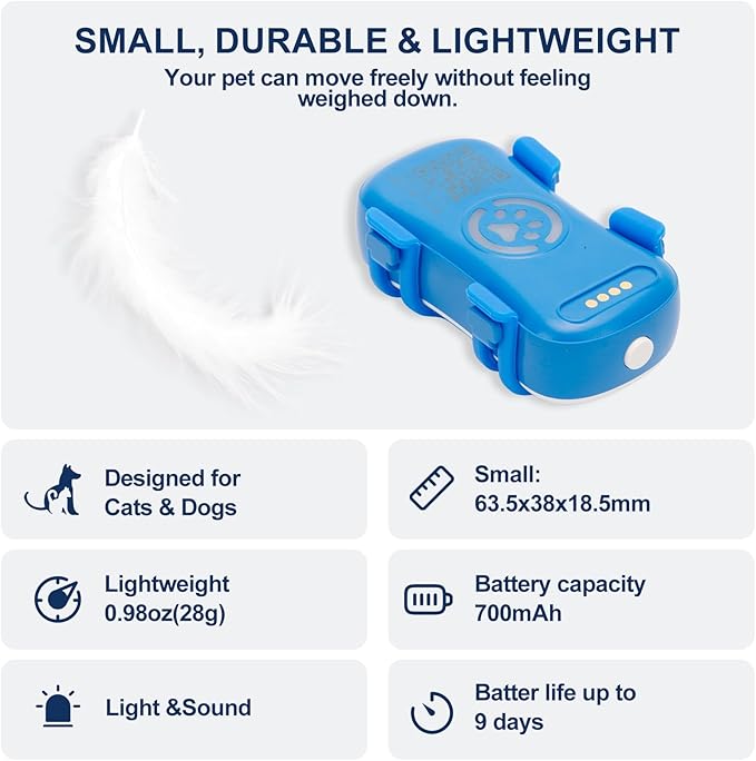 GPS Tracker for Dogs & Cats Pet GPS Location Tracker with Smart Alerts & Location History Geo-Fence Real-Time Waterproof iOS & Android Subscription Required （5-Day Free Trial）