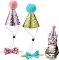 Christmas Pet Party Jazz Hat and Blingbling Bow Tie Breakaway Collar Set, Adjustable Headband for Kitten Puppy Small Dogs Cats (2/LB-Pink2)