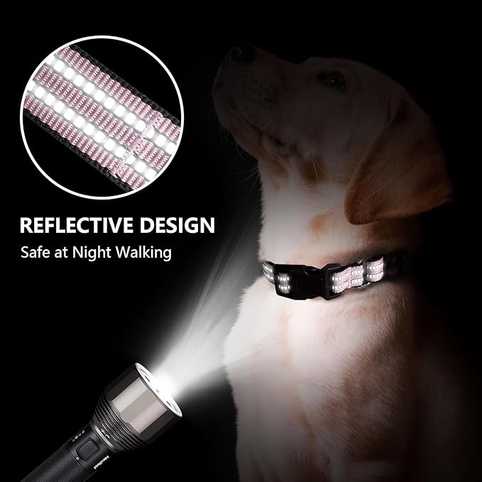 Martingale Dog Collar, Adjustable Nylon Reflective Collar with Quick Release Buckle (Light Pink, Medium)