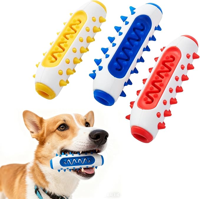 3 Pack Dog Chew Toys for Small and Medium Dogs - Toothbrush Stick for Teeth Cleaning, Durable & Long Lasting Dog Toys to Keep Dogs Busy