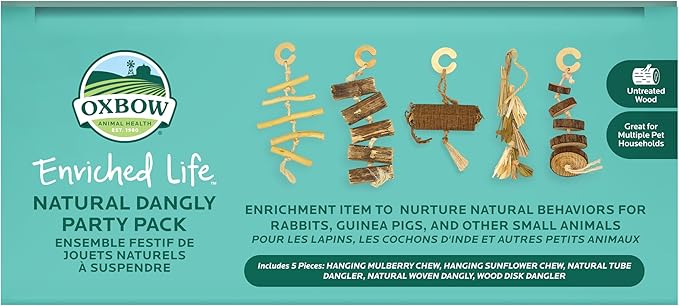 Oxbow Enriched Life Natural Dangly Party Pack, Rabbit Toys, Guinea Pig Toys, Enrichment for Bunny, Guinea Pig, Hamster Stuff, Rabbit Enrichment, Chinchilla, Rat, Chinchilla Cage Accessories