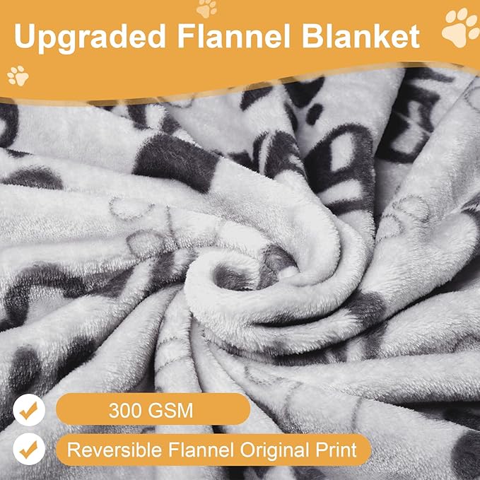 Small Dog Blanket, Soft Fleece Dog Blankets for Medium Dogs, 30X20 inches Fluffy Flannel Pet Cat Puppy Blanket Mat Cover for Bed Couch,Cute Flannel Bones & paw Print, Grey