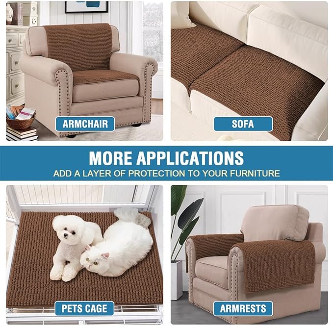 H.VERSAILTEX Plush Chenille Couch Armrest Cover 2 Packs Thick and Soft Sofa Covers Furniture Protector Cover for Pets (27.5" x 27.5", Caramel)