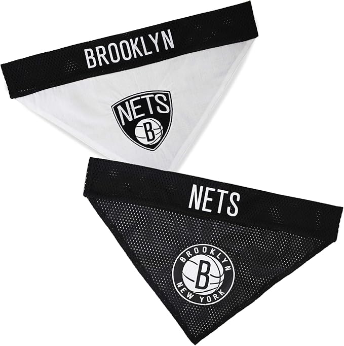 Pets First NBA Dog Bandana - Brooklyn Nets Reversible Pet Bandana. 2 Sided Home & Away Sports Bandana with a PREMIUM Embroidery TEAM Logo, Small/Medium