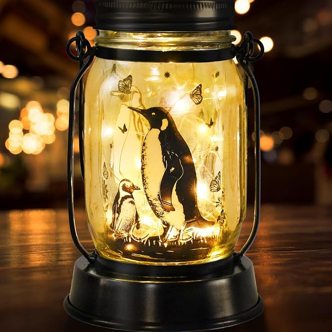 Penguin Gifts for Women/Men Penguin Solar Lanterns Mom Birthday Animal Lovers Lantern Animal Memorial Lights Solar Garden Decoration for Yard, Patio,Backyard,Porch Torches
