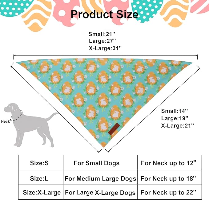 ADOGGYGO Easter Dog Bandana 2 Pack, Bunny Egg Carrot Print Pet Scarf Bib, Adjustable Fit Green Yellow Easter Bandanas for Medium Large Dogs (Large)