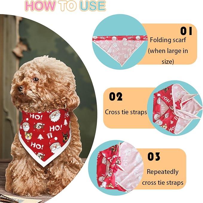 Christmas Dog Bandanas,Reflective Dog Bandana for Night Safety,Adjustable Santa Claus Dog Scarf Triangle Boy and Girl Pet Scarves for Medium Dogs,Red,M