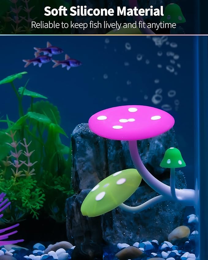 Uniclife Betta Mushroom Hammock Soft Aquarium Rest Bed Fish Breeding Playing Pad with Suction Cup Silicone Ornament Decoration Colorful Lifelike Decor for Fish Tank Landscape, 2 Pack