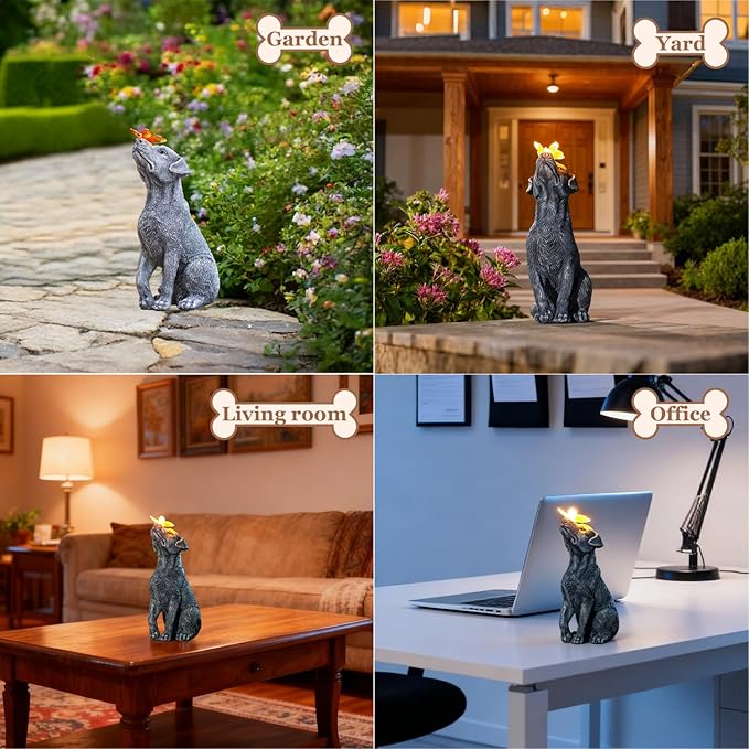 Garden Statue Dog Figurine Decor – Outdoor Decoration with Butterfly for Garden Yard Lawn Home Decor Outside : Mothers Day Memorial Gifts for Women Mom Grandma