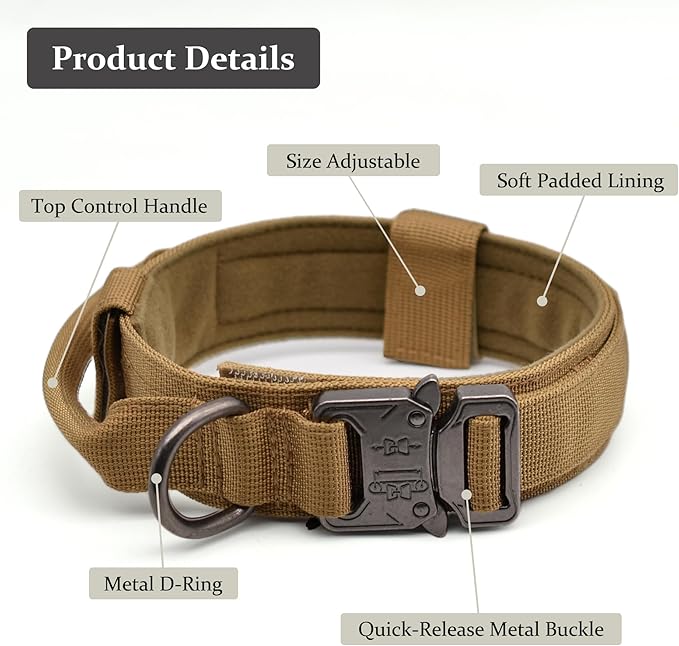 Tactical Dog Collar, Adjustable Military Training Nylon Dog Collar with Control Handle and Heavy Quick-Release Metal Buckle for Small Medium Large Dogs, Camo XL