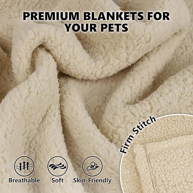 furrybaby 1 Pack 2 Puppy Blankets for Medium Dogs Super Soft Premium Sherpa Pet Dog Blankets for Cat Bed Couch Car and Indoor Washable Fleece(32"x40", Beige&Beige)