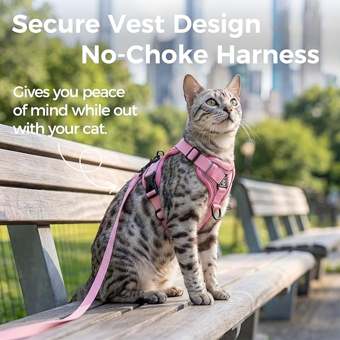 Cat Harness and Leash Set Escape Proof Tactical Large Kitten Harness Emotional Support Cat Vest, Pink, L