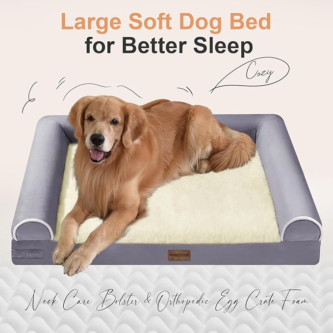 Large Dog Bed Orthopedic Washable: Beds Bolster XL Bed Medium Large Dogs Egg Crate Foam Couch Sofa Waterproof with Removable Cover - Purple