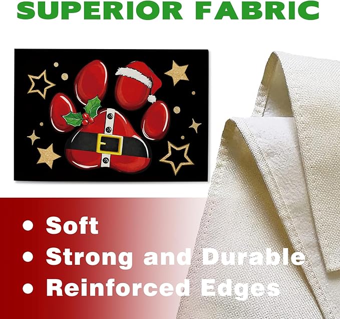 Christmas Dog Cat Paw Prints Placemats Set of 4, Xmas Stars Dining Place Mats Table Decor Pet Lover Gifts, Winter Funny Holiday Home Kitchen Decoration 12 x 18 Inch