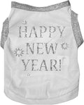 Petitebella Bling Happy New Year Puppy Dog Shirt (White/Sliver, X-Large)