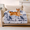 FUNNY FUZZY Pet Fluffy Fuzzy Couch Cover, Calming Washable Dog Bed Sofa Protector Pets Mat for Small Medium Dogs and Cats (Tie-dye Blue, 31.5"×25.5"×4.7")