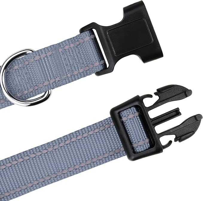 TagME Reflective Nylon Dog Collars, Adjustable Classic Pet Collar with Quick Release Buckle for Medium Dogs, Grey, 1.0" Width