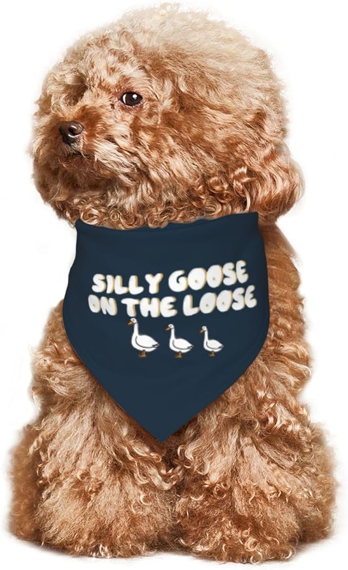 Silly Goose on The Loose Triangle Dog Bandana,Summer Bandana Funny Triangle Dogs Scarf Handkerchief Soft Adjustable Puppy Bandanas (Ink Blue)