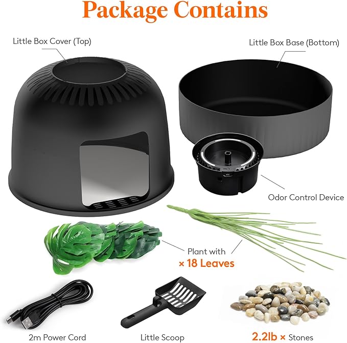 Lifewit Cat Litter Box, Hidden Enclosure Litter Tray with Odor Control System& Carbon Filter in Living Room, Bedroom, Corner with Faux Plant& Plastic Scoop, 48 x 120 cm/19x47, Black