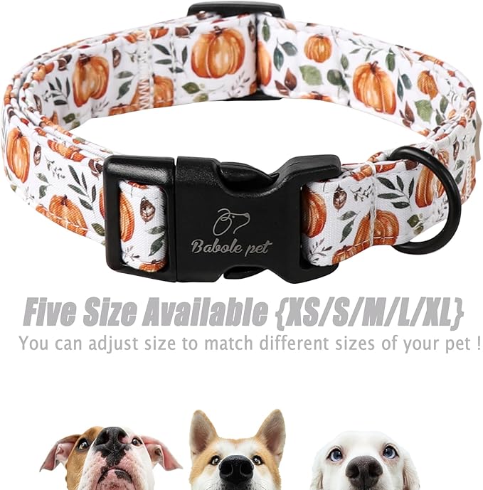 Fall Dog Collar, Cute Orange Pumpkin Pattern Puppy Collar, Soft Comfort Adjustable Holiday Thanksgiving Dog Collars for Small Medium Large Boy&Girl Dogs XL