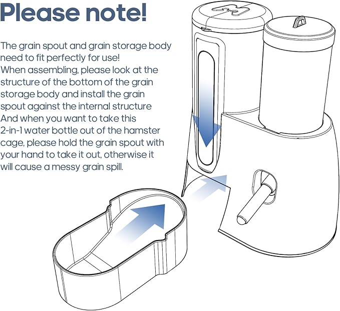 2 in 1 Hamster Water Bottle - Automatic Food Bowl, No Drip Small Animal Water Bottle Dispenser, for Syrian Dwarf Hamsters, Gerbils, Mouse, Hedgehog, Hamster Cage Accessories (White, Large)