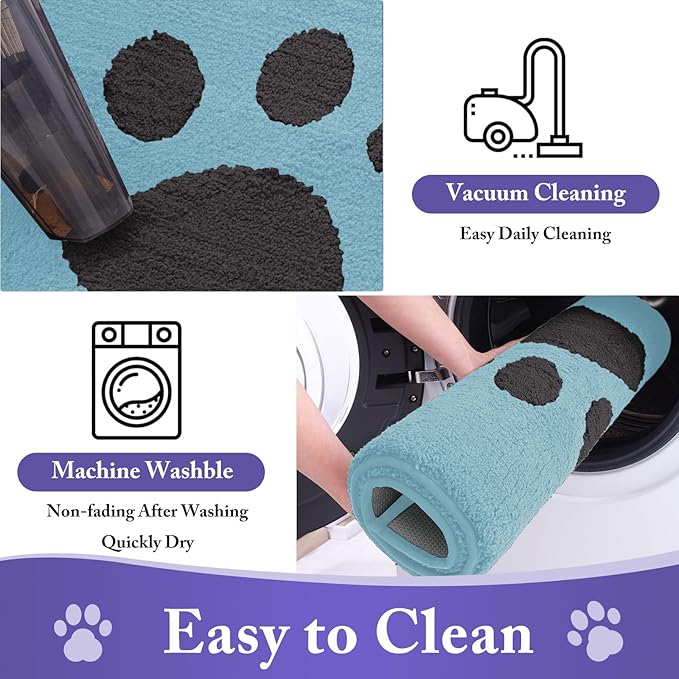Buganda Dog Door Mat for Muddy Paws, Absorbent Dirt Trapper Non Slip Indoor Doormats, Washable Low-Profile Mat for Mud Dogs, Entryway Carpet for Inside Floor (36x24 Inches, Blue)