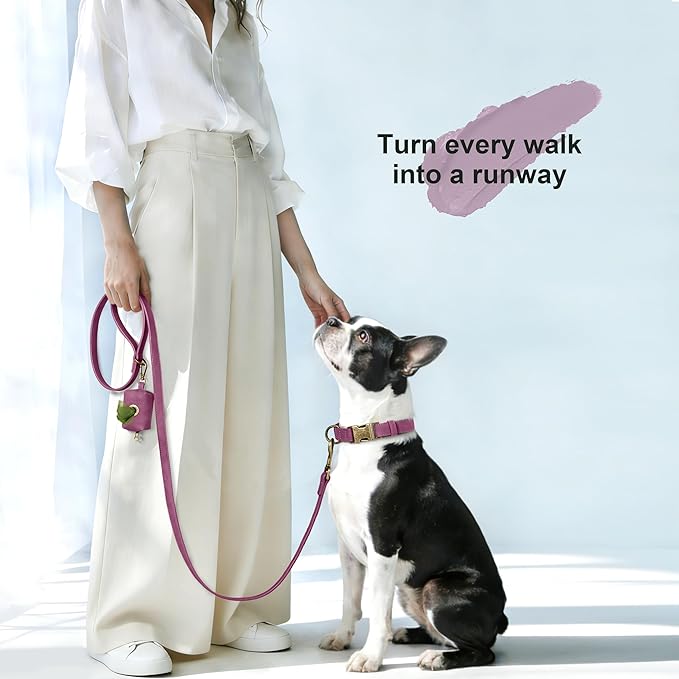 Didog Soft PU Leather Dog Collar, Stylish Quick Released Dog Collars for Medium Dogs, Easy Clean Adjustable Pet Collar for Daily Walking, Purple, M Fit 13-21" Neck