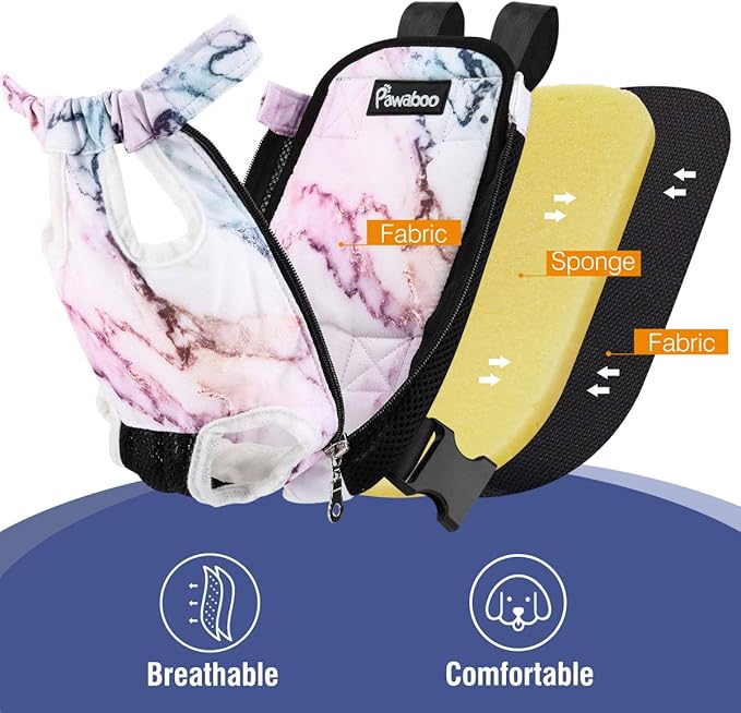 Pawaboo Adjustable Dog Carrier Purses, Pet Front Cat Travel Bag Dog Carrier Purses for Traveling Hiking Camping, Legs Out, Easy-Fit for Small Medium Dogs, M, Purple Marble