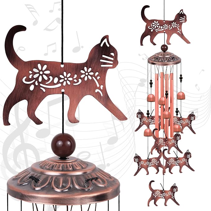 Outdoor Cat Wind Chimes, Gifts for Mom & Grandma & Woman & Family & Neighbor, Cats Decoration for Home,Garden,Balconies,Room,Patio,Indoor, Mobile Wind Catcher, Memorial Windchime, Blessing Wind Bells