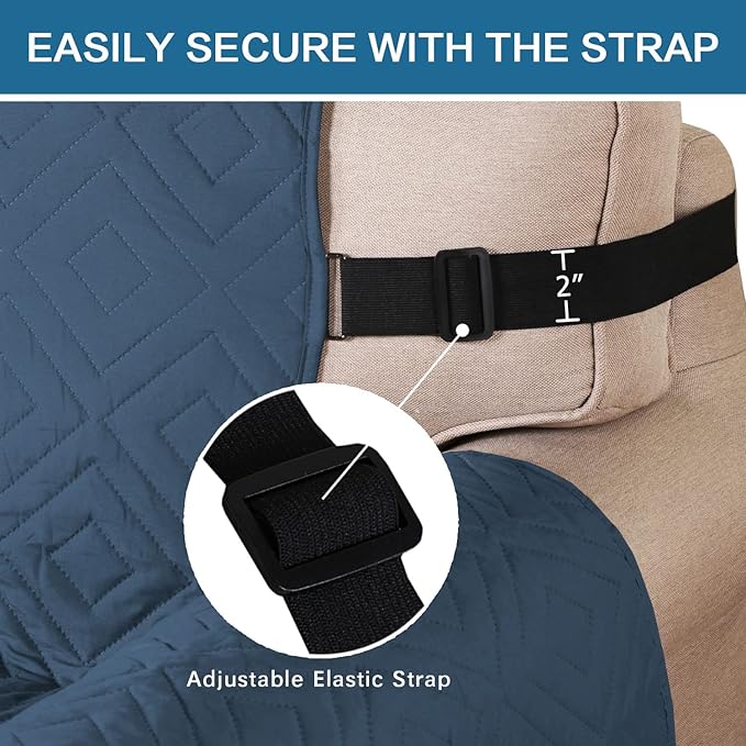 H.VERSAILTEX Reversible Loveseat Cover Furniture Protector Anti-Slip Water Resistant 2" Elastic Straps Couch Covers Pets Fit Sitting Width Up to 54"(Oversized Loveseat: 75" x 98", Dark Blue/Beige)