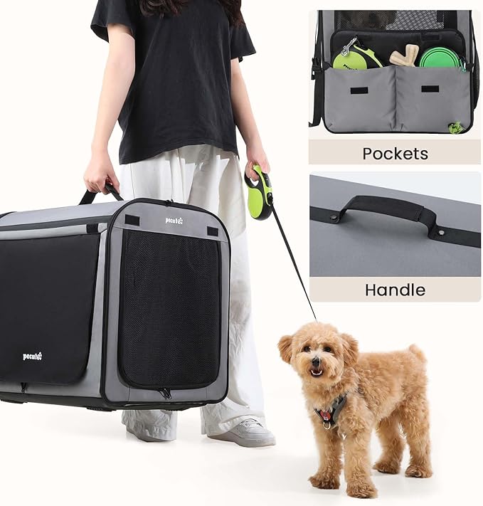 Dog Car Carrier Light Weight 24×17.7×20.5in, Dog Carrier Easy to Assemble, Dog Car Crate Portable and Breathable, Foldable Pet Carrier for Indoor and Outdoor, Dog Travel Crate with Curtain Gray