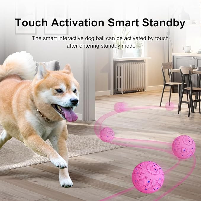 Interactive Dog Ball, Automatic Moving, Bouncing and Rotating, Silent Foam Material, IP54 Waterproof Rating, Smart Active Rolling, Stimulation Toys for Medium and to Keep Them Busy (Pink)