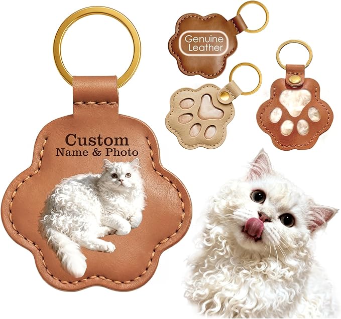 Personalized Pet Memorial Gifts for Dogs, Custom Name Paw Shaped Leather Keychain, Dog Fur Keepsake for Bag or Key
