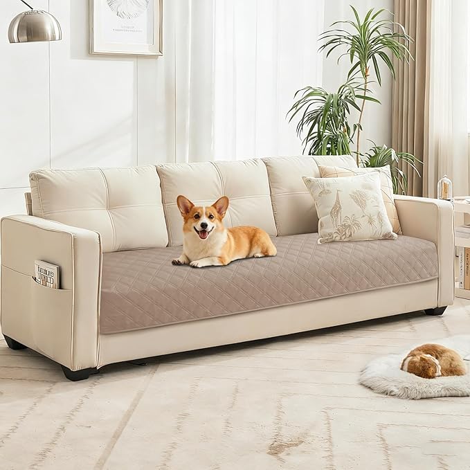 Waterproof Dog Bed Cover Pet Blanket, Soft Couch Cover for Dogs Washable, Non-Slip Dog Blanket Protect Furniture Couch Sofa Car for Puppy Large Dogs Cat (40x50 Inch, Khaki)