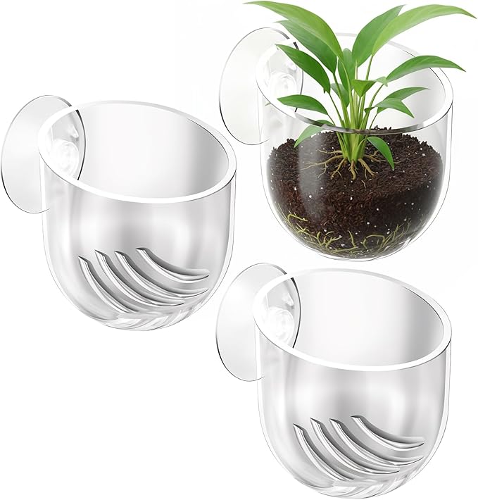 3 Pack Aquarium Plant Holder Clear Fish Tank Plant Holder Fishes Tanks Plants Pot Acrylic Aquarium Planter Cup with Suction Cups for Home Aquariums Aquascape Decor, Red Worm Fish Shrimp Feeder