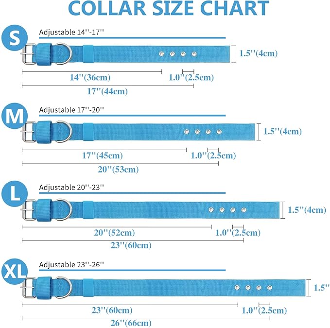 Heavy Duty Tactical Dog Collar - 1.5" Width Military Durable Thick Nylon with Adjustable Metal D Ring & Buckle Working Training K9 Collar for Medium Large Dogs (L(20"-23"), Light Blue)