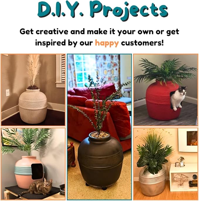 Good Pet Stuff Hidden Litter Box Planter, Decorative Cat Litter Enclosure with Carbon Filter, Artificial Plant, Easy Clean, Removable Liner, Round Style, Essentials Kit, Blush Pink