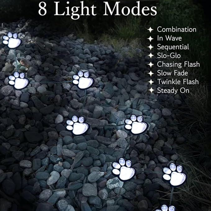 Paw Print Solar Lights - Set of 4 Pack Dog Animal Lights Waterproof,Paw Print Solar Lighting Outdoor Garden, Pet Lover’s Garden Path Lighting, Walkway Lighting for Yard (Cool White)