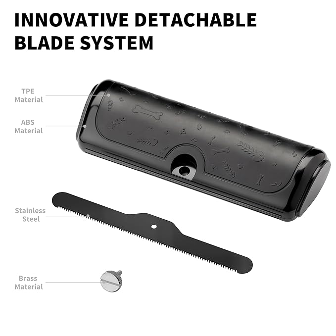 Dog Deshedding Brush & Shedding Blade, Undercoat Grooming Tool for Short & Medium Fur and Double Coats, Replaceable Metal Blade, Ergonomic Handle, Black