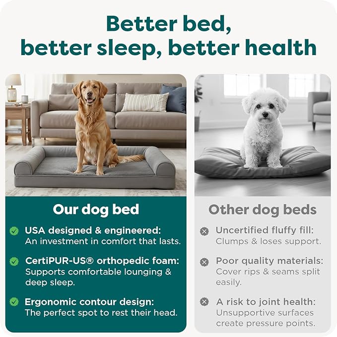 Furhaven Orthopedic Dog Bed for Large Dogs w/ Removable Bolsters & Washable Cover, For Dogs Up to 95 lbs - Faux Fur & Velvet Sofa - Dark Sage, Jumbo/XL
